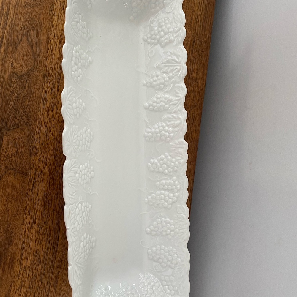 White Ceramic Grape Motif Serving Tray